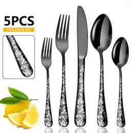 Dinnerware Sets 5 PCS Flower Pattern Stainless Steel Tableware Set Knife Fork Coffee Spoon Dessert Cutlery Sold Separately Dinner