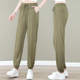 Women's Pants Ice Silk High Waist Versatile Fashion Casual Harlan Summer Thin Loose And Slim Drop Straight 9-Point Trousers