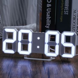Decorative Objects Figurines 3D LED Digital Clock wall deco Glowing Night Mode Adjustable Electronic Table Clock Wall Clock decoration living room LED Clock 230812