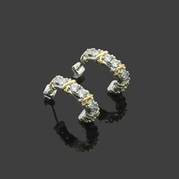 New designed fashion 925 silver T-letter cross Centre gold full diamond C-shaped Women's earrings Necklace Titanium Steel lovers Bracelet Designer Jewellery T111