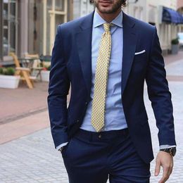 Men's Suits Formal Business Navy Blue Classic Slim Fit Groom Tuxedo Man Blazer Jacket Pants 2Piece Costume Homme Ternos