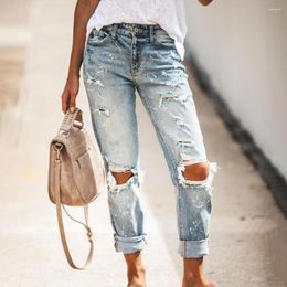 Frauen Jeans Frauen Mode mit mittlerer Taille Big Ripped Hole Casual High Street Jeanshose Sexy Vintage Bleistift Calca