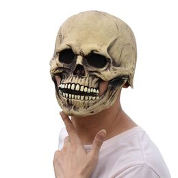 Party Masks Creepy Cosplay Mouth Movable Terror Scary Skull Halloween Mask Horrible Skeleton Head Full Face Costume Prop For Carnival Party 230812