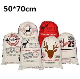 Large Canvas Christmas Decorations Santa Sack 50x70cm Bag Kids Xmas Red Present Bag Home Decoration Reindeer 0813