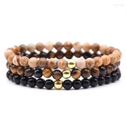 Strand 3 Pcs/Set Trendy 6mm Small Natural Stone Beads Bracelet Simple Tiger Eyes Obsidian Bracelets For Women Homme Jewelry Gift
