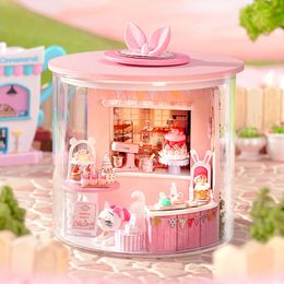 Doll House Accessories 3D Miniature Doll House Puzzle Model DIY Wooden Miniatures House with Furnitures Handmade Miniature Dollhouse Kits for Children 230812