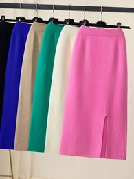 Skirts Yitimoky Knitted Split Skirt For Women Fall Winter 2023 Thicken Warm High Waist Solid Office Ladies Elegant Midi