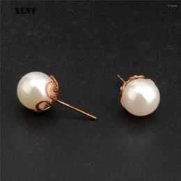 Stud Earrings XLNT 2023 Fashion White Simulated Pearl For Women Stainless Steel Flower Jewelry Accessories