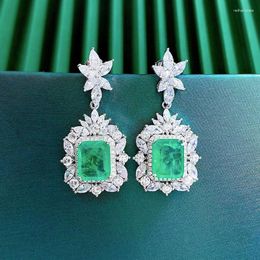 Hoop Earrings Foreign Trade European And American Style S925 Silver Emerald Rectangular Flower Temperament Zirconia