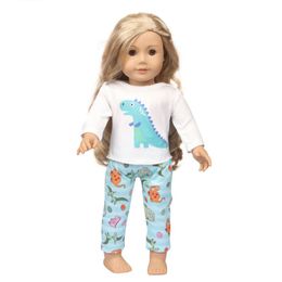 Doll Pajama Set For American Girls Doll 18 Inch Doll Dinosaur Pajama Children'S Dress Up Game Doll Toy Clothing Accessories
