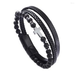 Charm Bracelets Mens Leather Bracelet Braided Cross Woven Bangle Wristband Wrap Cuff Birthday Gift