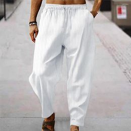 Men's Pants Striped Texture Straight Leg Trousers Comfortable Wide Sweatpants Elastic Waist Soft Breathable For Sports