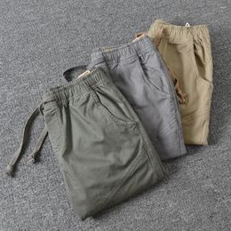 Men's Pants Men Cargo Solid Colour Drawstring Spring Vintage Cropped Trousers