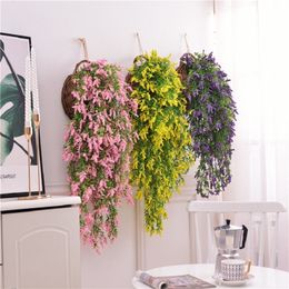 Faux Floral Greenery Artificial Flowers Lavender Hanging Plants Rattan For Yard Front Door Home Bedroom Wedding Wall Garage Office Decor 230812