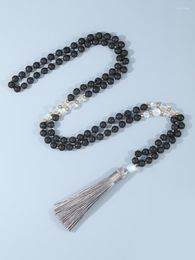 Anhänger Halsketten Yuokiaa 6 mm Lava 108 Perlen Mala Halskette Rosenkranzperlen Japamala Meditation Yoga Bad Japa Schmuck für Frauen Männer frei