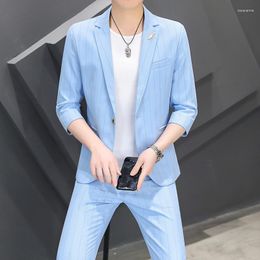 Men's Suits 2023Summer Suit (Blazer Western Pants) Korean Version Slim Fashion Mid-cuff Casual Seven-point Sleeve Blazer Two-piece Set