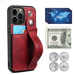 Luxury Phone Cases For iPhone 15 14 13 12 Mini Plus Pro Max X XS XR 7 8 Plus Leather Card Holder Wrist Strap Shockproof Camera Lens Protective Cover