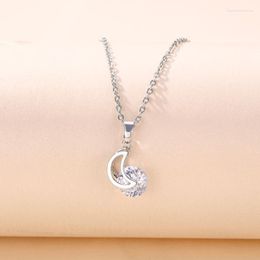 Pendant Necklaces Creative Exquisite Moon Crystal Necklace Elegant Women's Short Silver Color Clavicle Chain Charming Party Jewelry