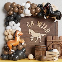 Other Event Party Supplies 126pcs Horse Racing Balloon Garland Arch Kit Black White Blush Brown Balloons for Western Cowboy Wild Birthday Decorations 230812