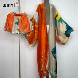 Women's Two Piece Pants WINYI twopiece suit Boho Printed Over Size Vneck long Sleeve Dres Silk feeling Floor Length Fashion dress 230812
