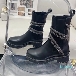 Boots Designers Crystal lamp decoration Elastic Chelsea Booties snake band winding womens shoes Thick bottom motorcycle combat boot 35-41