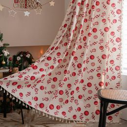 Sheer Curtains Christmas Cartoon Candy Cotton Linen Window Curtain with Tassels Blackout Drapes for The Luxury Living Room 230812