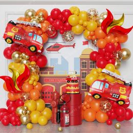 Other Event Party Supplies 128pcs Fire Truck Theme Red Yellow Engine Foil Balloon Garland Arch Kit for Boys Birthday Firefighter Decoration Supp 230812