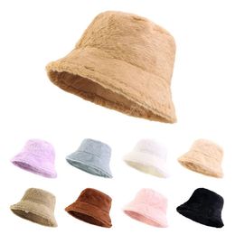 New Unisex Winter Warm Bucket Hat Women Soft Faux Fur Fisherman Caps Thicken Plush Hat Outdoor Panama Cap Men Fisherman Cap