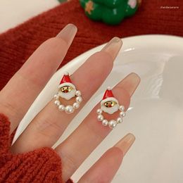 Stud Earrings Fashion Christmas Earring For Women Santa Claus Pearl Zircon Snowflake Elk Sock Hat Asymmetric Festival Jewelry