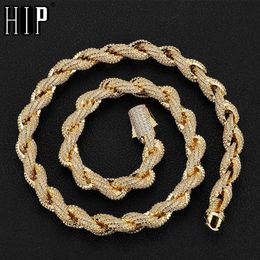 Hip Hop 10mm Bling Aaa Cubic Zirconia Rope Chain Iced Out Luxury Twist Necklace Bracelet for Men Women Rapper Jewelry