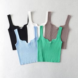 Women's Tanks Sexy Crop Top Women Summer 2023 Knitted White Tank V Neck Cute Tops Casual Backless Knit Green Blue