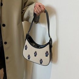 wholesale ladies shoulder bags 2 Colours literary fan cartoon embroidery mobile phone bag niche design canvas handbags light Colour matching leather handbag 5911#