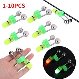 Fishing Accessories 1-10pcs Night Fishing Rod Bite Bait Alarm Light with Twin Bells Ring Fishing Bite Alarm Indicator Carp Fishing Accessories 230812