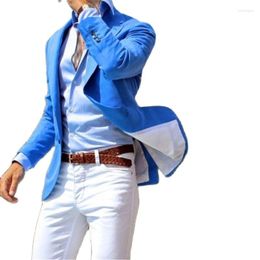 Men's Suits Causal Men Blue Jacket White Pant Notch Lapel Bespoke Tuxedo Mens Wedding Blazers Groom Daily Wear 2 Pcs (Jacket Pant)