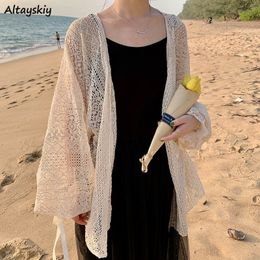 Women's Sweaters Cardigan Women Hollow Out Thin Summer Sweet Preppy Style Ulzzang Solid Allmatch Korean Femme Simple Chic Daily Mujer Tops 230812