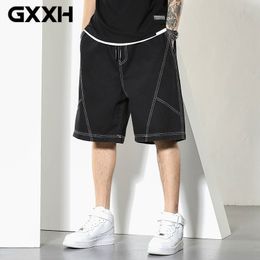 Men's Pants Korean Streetwear Jeans Short Straight Wide Leg Shorts GXXH Fashion Man Casual Loose Oversize Colour Contrast Denim 230812