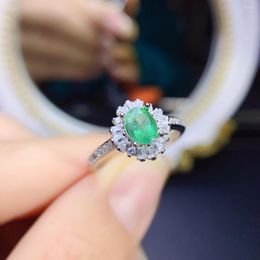 Cluster Rings Genuine 925 Sterling Silver Ring Jewellery Luxury Natural Emerald Oval 5 6 Women's Fine