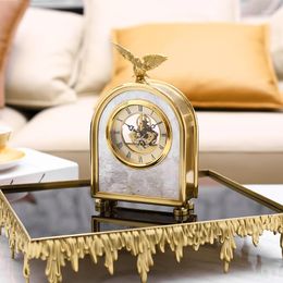 Table Clocks Model Room Light Luxury Creative Fashion Bedroom Bedhead Pure Copper Desk Clock American Style Living