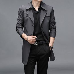 Men's Trench Coats Spring Autumn Long Trench Men Fashion Business Casual Windbreaker Coat Mens Solid Single Breasted Trench Outerwear Plus Size 8Xl 230812