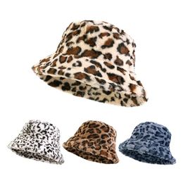 New Unisex Winter Faux Fur Bucket Hat Women Men Leopard Panama Hats Outdoor Thicken Keep Warm Hats Fishing Fisherman Cap