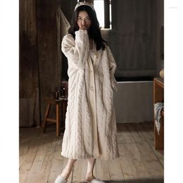 Women's Sleepwear Korea Style Winter Bathrobe Solid Long Sleeve Ladies Single Breasted Fleece Warm Thick Pajama For Female