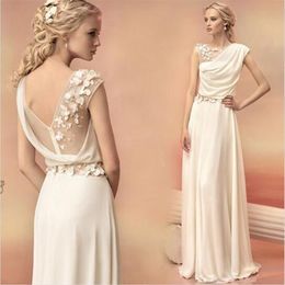 Long Evening Dresses 2016 Bride Princess Banquet Lace Chiffon Prom Dress Greek Goddess Elegant Backless flower Plus Size Formal Dr219V