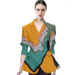 Women's Suits Blazers Spring Autumn Jackets For Women 2023 Print Doodle Single Button Elegant Loose Casual Long Coat Clothing Female Tops
