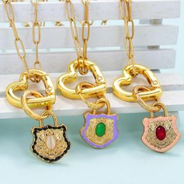 Pendant Necklaces EYIKA Vintage Gold Plated Stainless Steel Link Chain Heart Carabiner Crystal Shield Enamel Necklace Punk Choker Jewellery