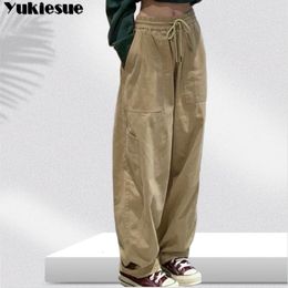 Womens Pants Capris Vintage Cargo Women Khaki Wide Leg womens Harajuku Baggy Sweatpants Hip Hop Trousers Drawstring Streetwear Pantalon 230812