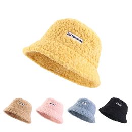 Winter Plush Bucket Hat Women Lamb Wool Faux Fur Fisherman Caps Thicken Warmer Sunvisor Cap Outdoor Warm Solid Colour Fuzzy Hats