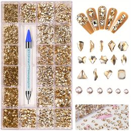 7220 Rhinestones For Nail Enhancement With Diamond Nail Decoration Accessories 14 Different Shapes+round Gold Rhinestones For Nail Enhancement+crayons