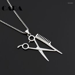 Pendant Necklaces Barber Necklace Gold Colour 316L Stainless Steel Decorative Scissors & Comb Fashion Jewellery CAGF0429