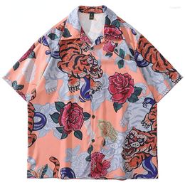 Men's Casual Shirts Summer Men Hawaiian Shirt Hip Hop Tiger Flower Graphic Beach Blouses 2023 Streetwear Harajuku Fashion Aloha