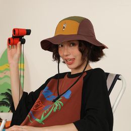 Berets Vintage Color Matching Drawstring Bucket Hats Women Japanese Designer Summer And Autumn Outdoor Sunshade Casual Men's Caps